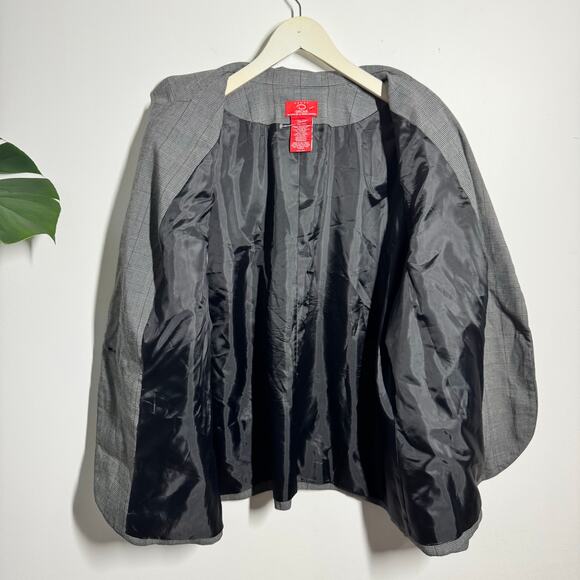 Oscar De La Renta Women 20W Single Button Grey Plaid Houndstooth Blazer Plus - Picture 3 of 10